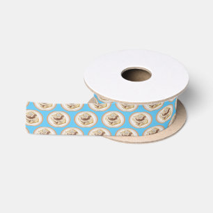 Cinnamon roll cartoon illustration satin ribbon
