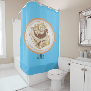 Cinnamon roll cartoon illustration  shower curtain
