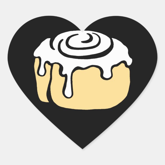 Cinnamon Roll Honey Bun Cartoon Design in Black Heart Sticker (Front)