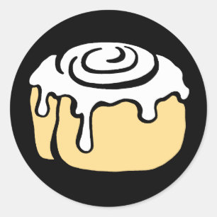Cinnamon Roll Honey Bun Cute Cartoon Design Black Classic Round Sticker