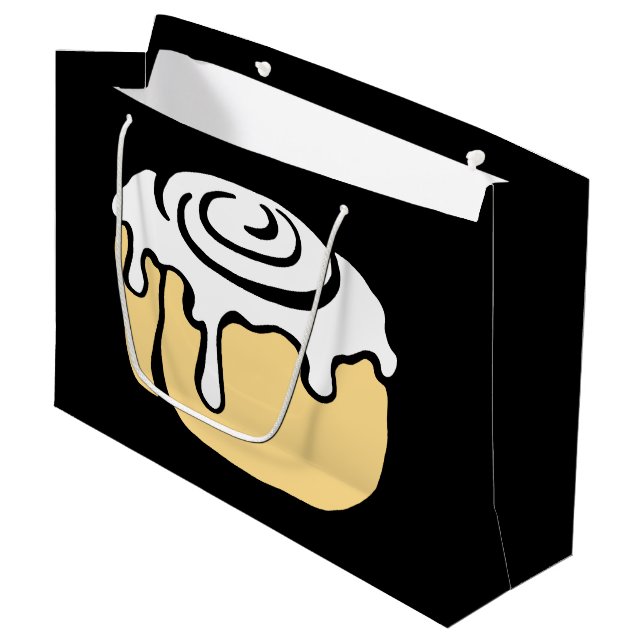 Cinnamon Roll Honey Bun Cute Cartoon Design Black Large Gift Bag (Front Angled)