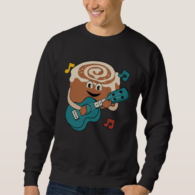 Cinnamon Roll Ukulele Player Musician Clef Sweatshirt (Front)
