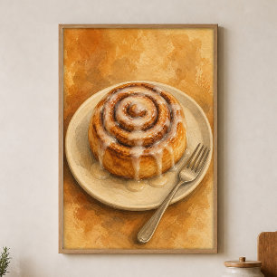 Cinnamon Roll Watercolour Cottagecore Art Poster