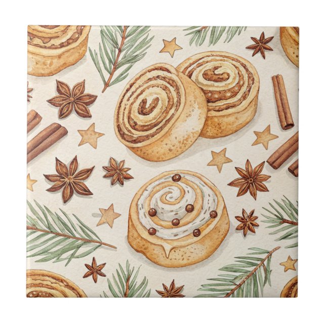 Cinnamon Rolls and Spices - Holiday Baking Ceramic Tile (Front)