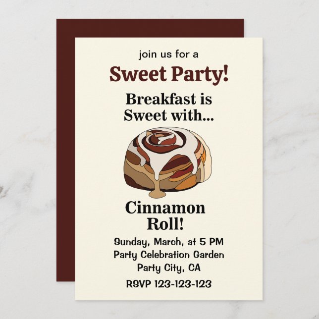 Cinnamon Rolls Cute Sweet Breakfast Invitation (Front/Back)