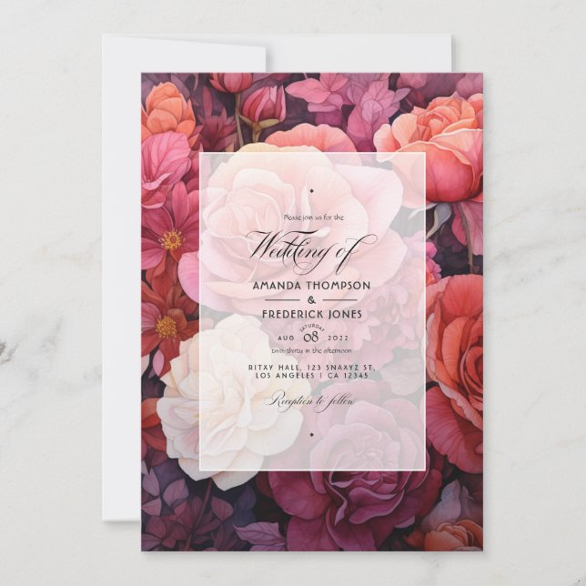 Cinnamon Rose and Dusty Rose Floral Wedding Invitation (Front)