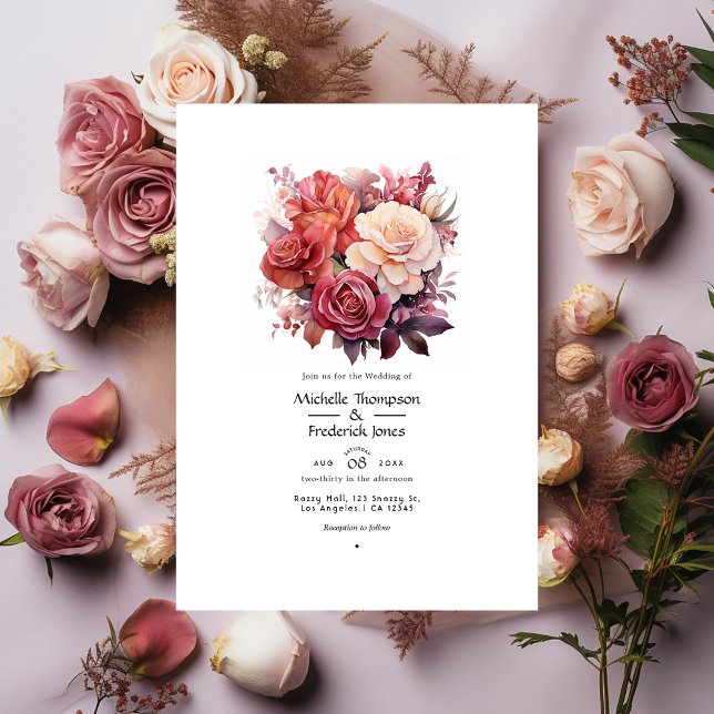 Cinnamon Rose and Dusty Rose Floral Wedding Invitation (Creator Uploaded)