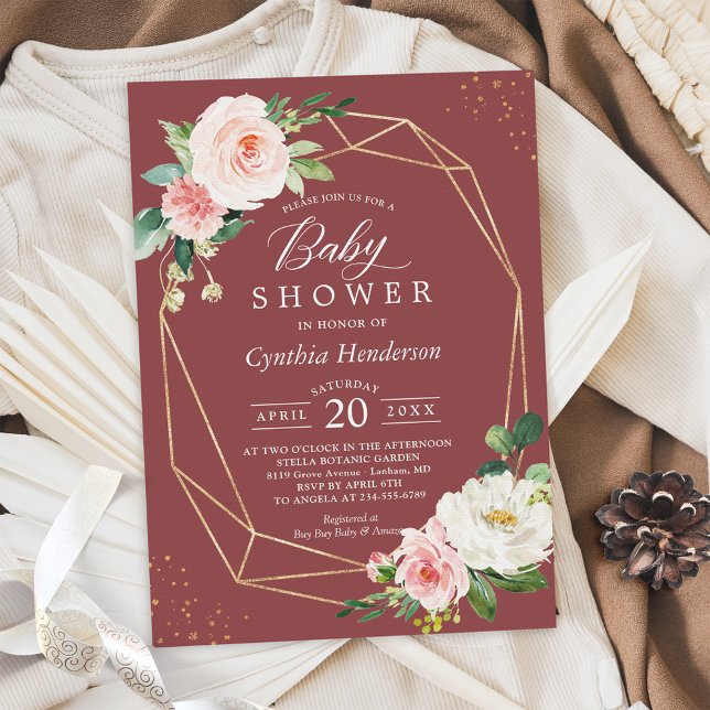 Cinnamon Rose Blush Floral Geometric Baby Shower I Invitation (Creator Uploaded)