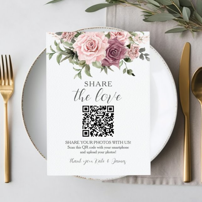Cinnamon Rose Blush Floral QR Share Photos Wedding Thank You Card (Creator Uploaded)