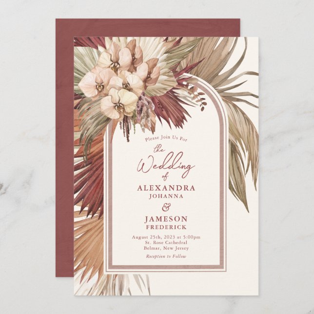 Cinnamon Rose Bohemian Floral Wedding Invitation (Front/Back)