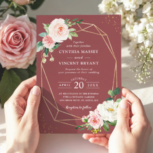 Cinnamon Rose Floral Geometric Elegance Wedding Invitation