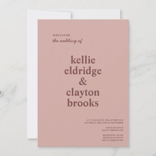 Cinnamon Rose Modern Type Wedding Invitation (Front)