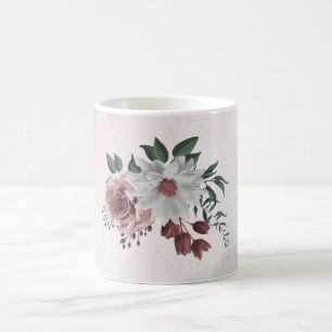 cinnamon rose pink & white floral greenery coffee mug