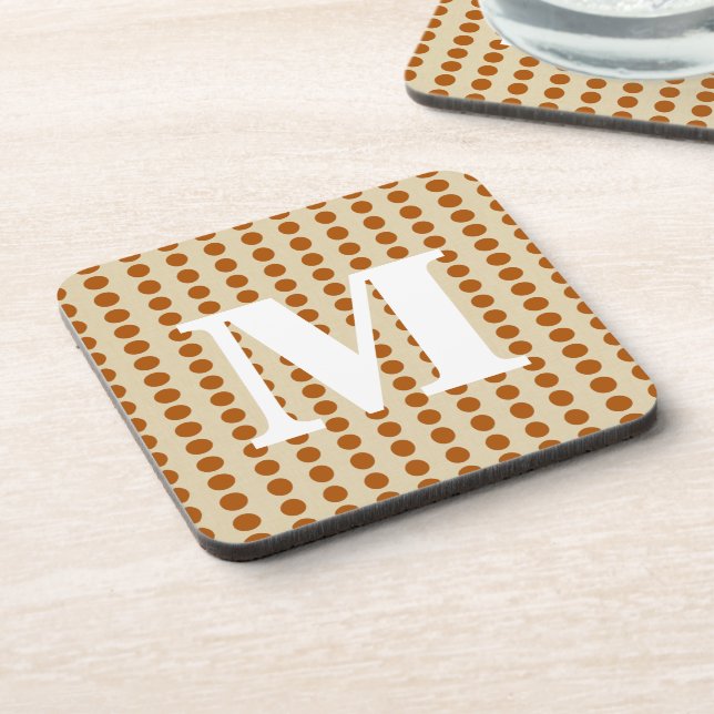 Cinnamon Spice Moods Dots with monogram Coaster (Left Side)