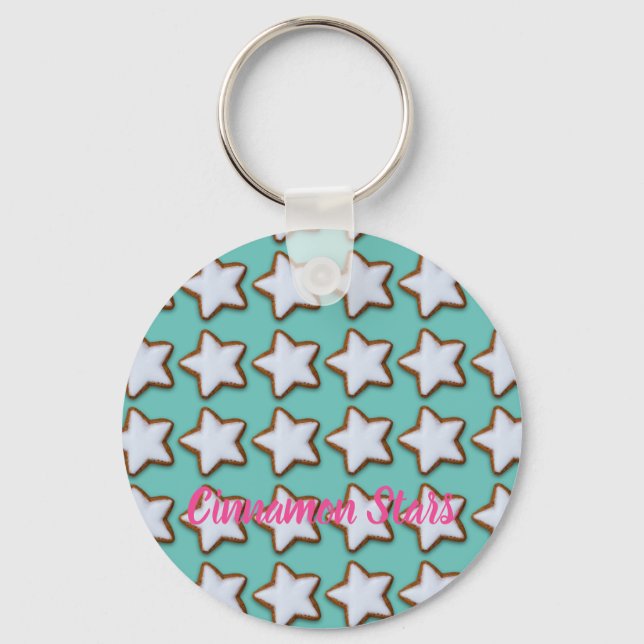 Cinnamon Star Cookies Pattern Christmas and Xmas Key Ring (Front)