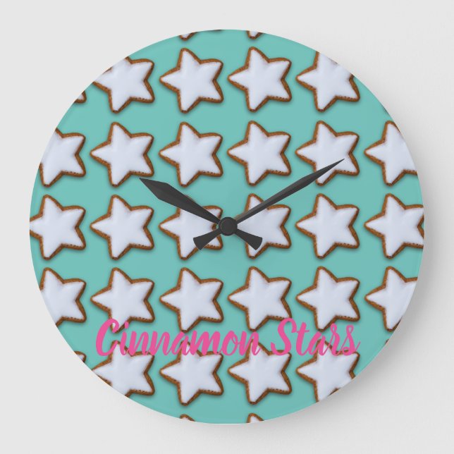 Cinnamon Star Cookies Pattern Christmas and Xmas Large Clock (Front)