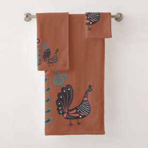Cinnamon Stick Brown  and Scandinavian Pattern Bath Towel Set
