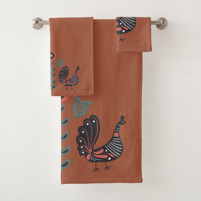 Cinnamon Stick Brown  and Scandinavian Pattern Bath Towel Set (Insitu)