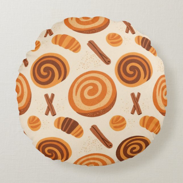 Cinnamon Swirls Throw Blanket – Warm Autumn  Round Cushion (Front)