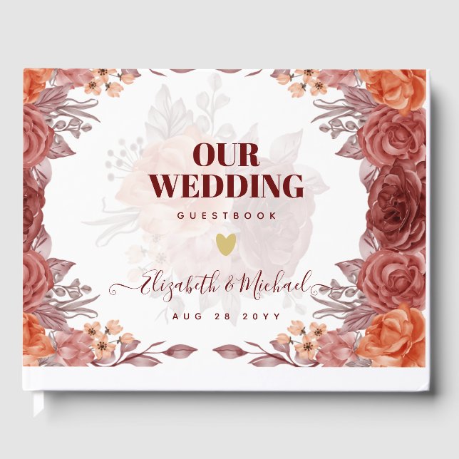 Cinnamon Terracotta FALL Floral Botanical WEDDING Guest Book (Front)