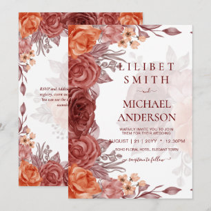 Cinnamon Terracotta FALL Floral Botanical WEDDING Invitation