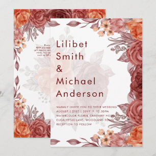 Cinnamon Terracotta FALL Floral Botanical WEDDING Invitation