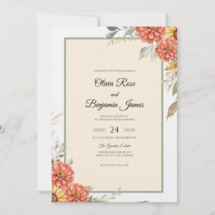 Cinnamon Zinnia Cream Eucalyptus Wedding Invitation