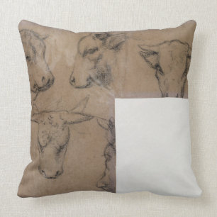 Cinq Croquis de tete de vache (pencil on paper) Cushion
