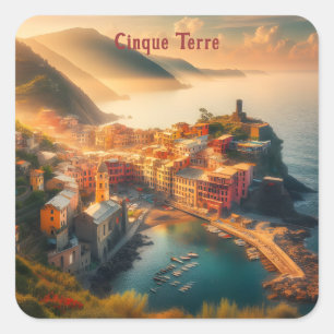 Cinque Terre Beach Italy Vintage Europe Travel Square Sticker
