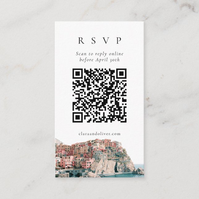 Cinque Terre Cliffside Village QR Code RSVP Card (Front)
