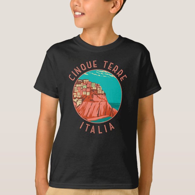 Cinque Terre Italy Distressed Circle Vintage T-Shirt (Front)