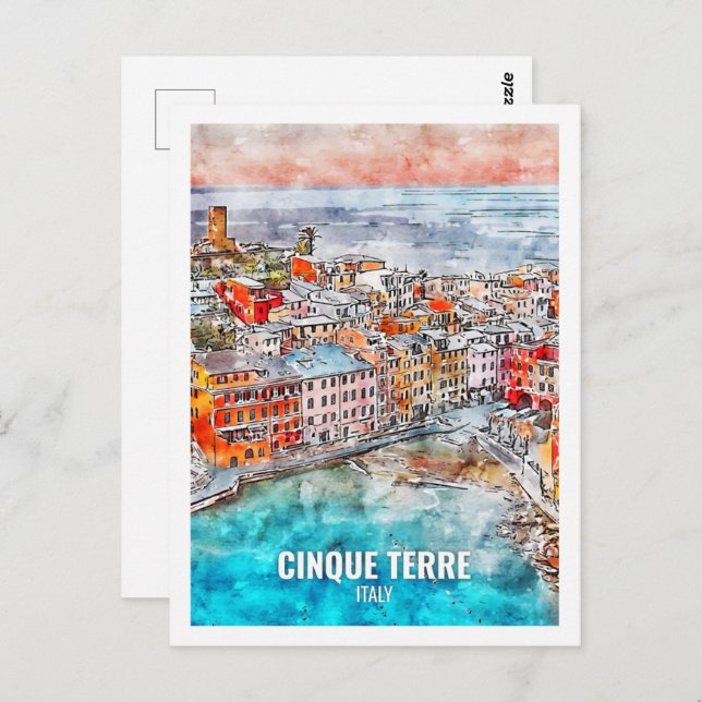 Cinque Terre Italy Famous Travel Place Watercolor Postcard (Front/Back)