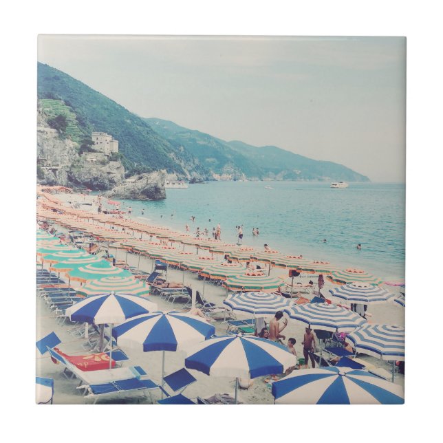 Cinque Terre Italy Fun Beach Scenic Travel Photo Ceramic Tile (Front)