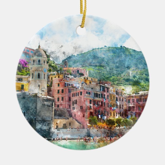 Cinque Terre Italy in the Italian Riviera Ceramic Ornament (Front)