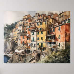 Cinque Terre Italy Landscape Art Print Poster