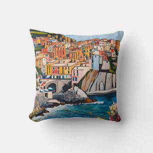 Cinque Terre Italy Mediterranean Modern Art Coast Cushion