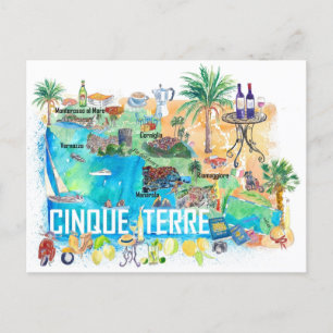 Cinque Terre Italy Mediterranean Travel Map Postcard