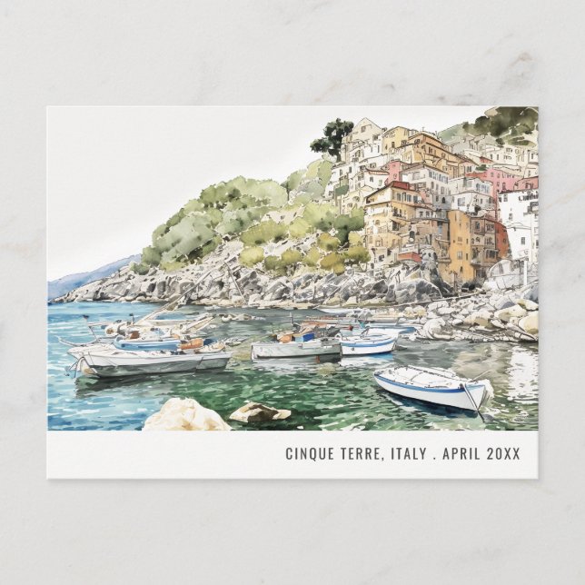Cinque Terre, Italy Sea Watercolor Italian Travel Postcard (Front)