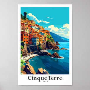 Cinque Terre Italy Vintage Travel Portrait Poster