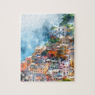 Cinque Terre Italy Watercolor Jigsaw Puzzle