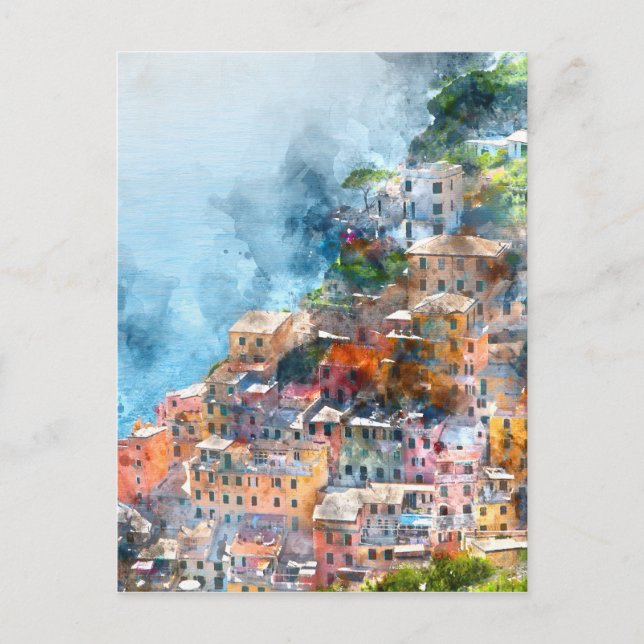 Cinque Terre Italy Watercolor Postcard (Front)