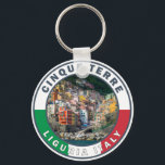Cinque Terre Italy Watercolor Vintage Circle  Key Ring<br><div class="desc">Cinque Terre retro travel art design. Cinque Terre is a string of centuries-old seaside villages on the rugged Italian Riviera coastline.</div>