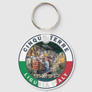 Cinque Terre Italy Watercolor Vintage Circle  Key Ring