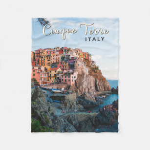 Cinque Terre Italy Watercolor Vintage Fleece Blanket