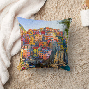 Cinque Terre Liguria Italy Village Painting Cushion