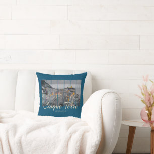 Cinque Terre Vernazza Italy vintage Souvenir Cushion