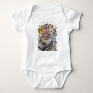 Cinque Terre Watercolor Art Baby Bodysuit