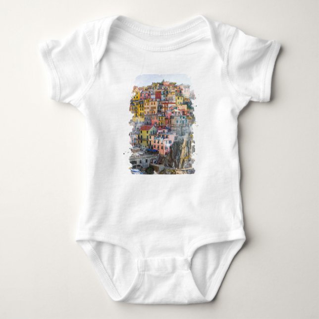 Cinque Terre Watercolor Art Baby Bodysuit (Front)