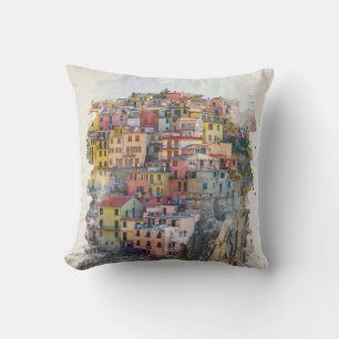Cinque Terre Watercolor Art Cushion