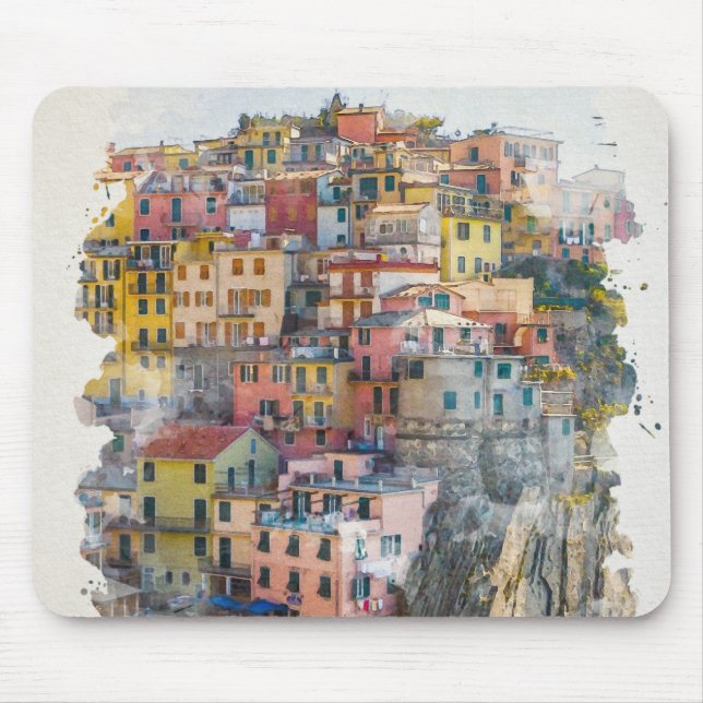 Cinque Terre Watercolor Art Mouse Pad (Front)